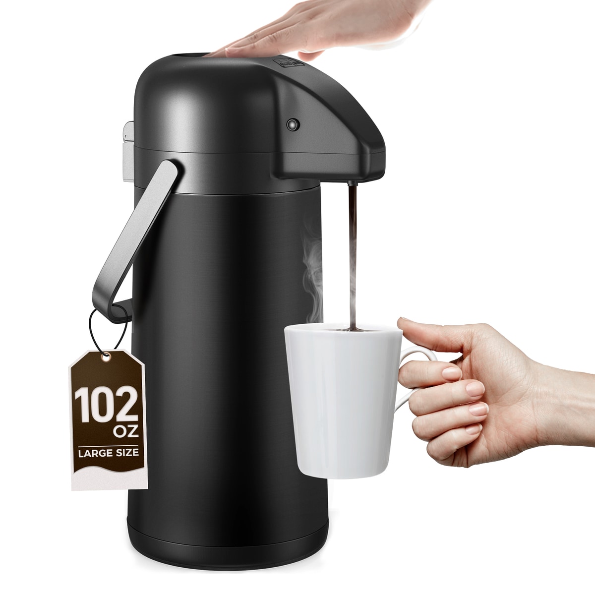 Gezoss 102 oz Matte Black Airpot Coffee Carafe on a white background