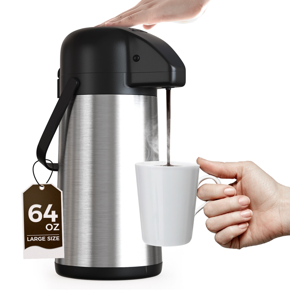 Gezoss 64 oz Stainless Steel Airpot Coffee Carafe on a white background