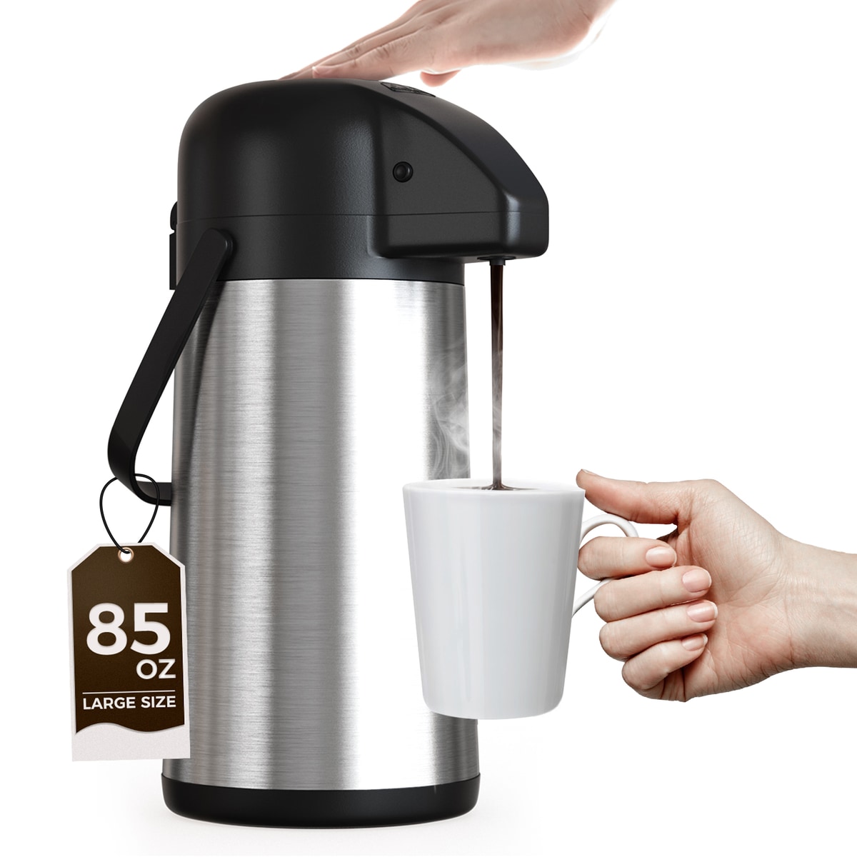 Gezoss 85 oz Stainless Steel Airpot Coffee Carafe on a white background
